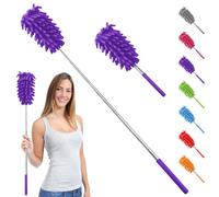 Microfiber Feather Duster with 11-29 in Telescoping Pole, Washable Chenille Head for Ceiling Fans, Cars, Blinds and Furniture, Purple
