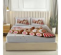 Microfiber Fitted Sheet Cute 3D Christmas Train Printed Soft Fade Resistant Bedding Set with 2 Pillowcases, King Size Breathable Washable White Fitted Bed Sheet, 150 x 200 cm