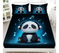 Microfiber Fitted Sheets Deep Pocket 12 inch Animal Panda Music Bedding Sets Soft Breathable and Comfortable Black Fitted bed Sheet for Boys Girls Bedroom Decoration Super King 72x80 inch