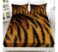 Microfiber Fitted Sheets Deep Pocket 12 inch Brownish Yellow Bedding Sets Soft Breathable and Comfortable Animal Tiger Stripes Fitted bed Sheet for Boys Girls Bedroom Decoration Super King 72x80 inch