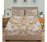 Microfiber Fitted Sheets Deep Pocket 12 inch European Damascus Pattern Bedding Sets Soft Breathable and Comfortable Light Fitted bed Sheet for Boys Girls Bedroom Decoration Single 36x75 inch