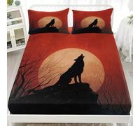 Microfiber Fitted Sheets Deep Pocket 12 inch Fantasy Moonlit Wolf Howling Bedding Sets Soft Breathable and Comfortable Red Fitted bed Sheet for Boys Girls Bedroom Decoration King 60x80 inch