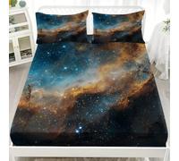 Microfiber Fitted Sheets Deep Pocket 12 inch Fantasy Space Starry Sea Bedding Sets Soft Breathable and Comfortable Yellow Fitted bed Sheet for Boys Girls Bedroom Decoration Super King 72x80 inch