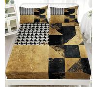Microfiber Fitted Sheets Deep Pocket 12 inch Luxury Golden Geometry Bedding Sets Soft Breathable and Comfortable Black Fitted bed Sheet for Boys Girls Bedroom Decoration 4ft Small Double 48x75 inch