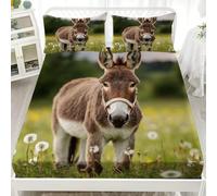 Microfiber Fitted Sheets Deep Pocket 12 inch Pastoral Animal Donkey Bedding Sets Soft Breathable and Comfortable Green Fitted bed Sheet for Boys Girls Bedroom Decoration King 60x80 inch
