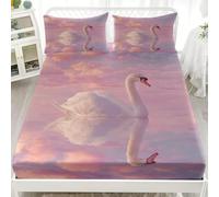 Microfiber Fitted Sheets Deep Pocket 12 inch Pink Bedding Sets Soft Breathable and Comfortable Fantasy Animal White Goose Fitted bed Sheet for Boys Girls Bedroom Decoration Double 54x75 inch