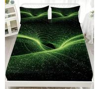 Microfiber Fitted Sheets Deep Pocket 12 inch Sci-Fi Space Lines Bedding Sets Soft Breathable and Comfortable Green Fitted bed Sheet for Boys Girls Bedroom Decoration Double 54x75 inch