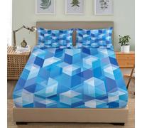 Microfiber Fitted Sheets Deep Pocket 12 inch Solid Space Geometry Bedding Sets Soft Breathable and Comfortable Blue Fitted bed Sheet for Boys Girls Bedroom Decoration Super King 72x80 inch
