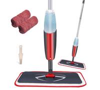 Microfiber Floor Spray Mops Water Spraying Cleaner for House Kitchen Hardwood with 2 Washable Wet Mop Pads and Dust Scraping Tool (red)