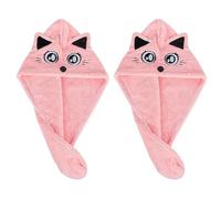 Microfiber Hair Drying Cap Super Absorbent Hair Drying Towels Wrap Women Girls Quick Dry Hair Turban Cap with Button Design Bath Shower Head Wrap Elastic Fast Magic Dryer Hat Towel (2PCS Pink)