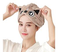 Microfiber Hair Drying Cap Super Absorbent Hair Drying Towels Wrap Women Girls Quick Dry Hair Turban Cap with Button Design Bath Shower Head Wrap Elastic Fast Magic Dryer Hat Towel (Light Brown)