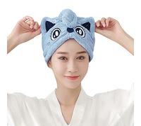 Microfiber Hair Drying Cap - Super Absorbent Towel Wrap for Women and Girls - Quick Dry Turban With Button Design - Bath Shower Head Wrap - Elastic Fast Magic Dryer Hat (Blue)