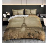 Microfiber King Size Quilt Cover Set 91x87 inch, Vintage Brown Duvet Cover Ultrasoft Hypoallergenic Vintage Iron Tower Photo Duvet Covers Non Iron Luxury Bedding Set with Zipper and 4 Corner Ties