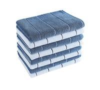 Microfiber Kitchen Towels - Super Absorbent, Soft and Solid Color Dish Towels, 8 Pack (Stripe Designed Blue and White Colors), 26 x 18 Inch