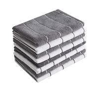 Microfiber Kitchen Towels - Super Absorbent, Soft and Solid Color Dish Towels, 8 Pack (Stripe Designed Grey and White Colors), 26 x 18 Inch