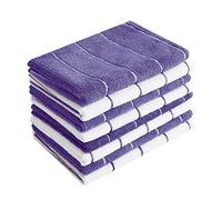Microfiber Kitchen Towels - Super Absorbent, Soft and Solid Color Dish Towels, 8 Pack (Stripe Designed Purple and White Colors), 26 x 18 Inch (Purple)