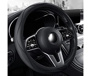 Microfiber Leather 15" Universal Fit Car Steering Wheel Cover, Elastic Breathable and Odorless, Black