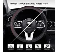 Microfiber Leather 15" Universal Fit Car Steering Wheel Cover, Elastic Breathable and Odorless, Black with Red Accent
