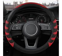 Microfiber Leather 38cm Car Steering Wheel Cover Non-Slip O Type For Audi A1 A3 A4 A5 A6 A7 A8 Q2 Q3 Q5 Q7 Q8 R8(RED O SHAPE)