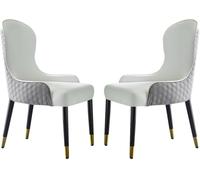 Microfiber Leather Dining Chairs Set of 2 Soft Padded Kitchen Seating Solid Beech Wood Legs Modern Off White & Light Grey Design Comfortable & Stylish