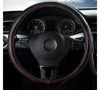 Microfiber Leather Steering Wheel Cover, Carbon Fiber Texture, Protector for Universal Steering Wheel 38cm (Black & Red Lines)