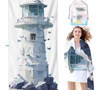 Microfiber Lightweight Beach Towel Blue Intimate snap button 40 x 80Inch Thin Sand Free Towels Travel Swim Pool Yoga Gym Camping for Adults Women Men Beach Essentials Accessories Lighthouse SYX4 S-Q
