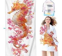Microfiber Lightweight Beach Towel Pink Intimate snap button 32x64in Thin Sand Free Towels Travel Swim Pool Yoga Gym Camping for Adults Gifts Women Men Beach Essentials Accessories Seahorse SYX2 F-4