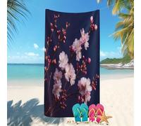 Microfiber Lightweight Thin Beach Towel 70x140 cm Romantic Cherry Blossom Theme Beach Towels For Adults Extra Large Sand Free Quick Dry Pool Towels Dark Blue Super Absorbent for Pool, Gym, & Travel