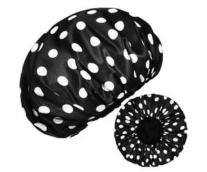 Microfiber Lining Pattern Shower Caps 2 Pcs for Short Hair | PEVA and Satin Build, Elastic Strap and Band, Frizz Control, Water Absorption for Salons and Prep