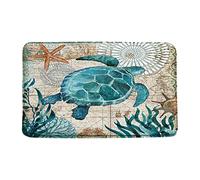 Microfiber Memory Foam,Ocean Turtle Starfish on Old Nautical Map Summer Sea Animal Watercolor Print,Soft Bathroom Mat/Bath Rugs -Beige Teal