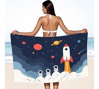 Microfiber Oversized Lightweight Beach Towel 200 x 100 cm Extra Large Thin Sand Free Dreamy Cartoon Minimalist Playful Soft Space Theme Rocket Astronaut Towels Travel for Adults