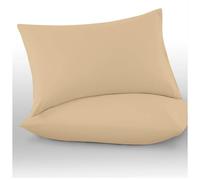Microfiber Pillow Cases 2 Pack | Easy Care Plain Dyed Wrinkle, Fade Resistant Beige Bedding | Super Soft Breathable Microfibre Pair of Pillowcases