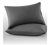 Microfiber Pillow Cases 2 Pack - Plain Dyed Housewife Pillowcases - Charcoal - (74x48 cm)