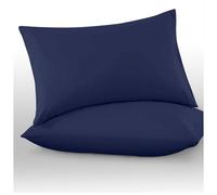 Microfiber Pillow Cases 2 Pack - Plain Dyed Housewife Pillowcases - Navy - (74x48 cm)