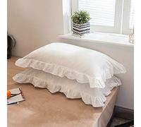 Microfiber Ruffle Pillow Cases - Standard Washed Cotton Solid Color Pillowcase Soft Breathable Wrinkle-Free Fade-Resistant Envelope Closure for Bedroom Hotel Dorm (#1,48x74cm(1pcs))