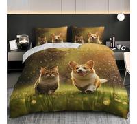 Microfiber Single Quilt Cover Set 53x79 inch, Animal Corgi Duvet Cover Ultrasoft Hypoallergenic Animal Cat Duvet Covers Non Iron Luxury Bedding Set with Zipper and 4 Corner Ties