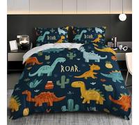 Microfiber Single Quilt Cover Set 53x79 inch, Cartoon Dinosaur Print Duvet Cover Ultrasoft Hypoallergenic Light Blue Duvet Covers Non Iron Luxury Bedding Set with Zipper and 4 Corner Ties