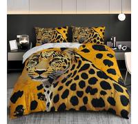 Microfiber Single Quilt Cover Set 53x79 inch, Golden Leopard Pattern Duvet Cover Ultrasoft Hypoallergenic Leopard Print Duvet Covers Non Iron Luxury Bedding Set with Zipper and 4 Corner Ties