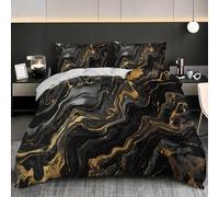 Microfiber Single Quilt Cover Set 53x79 inch, Marble Style Duvet Cover Ultrasoft Hypoallergenic Black Gold Duvet Covers Non Iron Luxury Bedding Set with Zipper and 4 Corner Ties