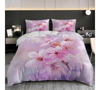 Microfiber Single Quilt Cover Set 53x79 inch, Watercolor Cherry Blossom Duvet Cover Ultrasoft Hypoallergenic Purple And Pink Duvet Covers Non Iron Luxury Bedding Set with Zipper and 4 Corner Ties