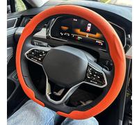 Microfiber Steering Wheel Cover Leather D Cut Auto Steering Wheel Cover Ultra-Thin Breathable Non-Slip Shape Sport Car Protector Accessories(Orange)