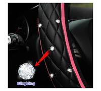 Microfiber Steering Wheel Cover PU Leather Embroidered Stereo Diamond-encrusted Blingbling Car Steering Wheel Cover For 14.5-15 Inch Automotive Supplies(Blue)