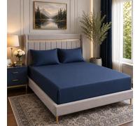 Microfiber Super King Fitted Sheet (180x200) cm 12 inches Pocket Navy Blue