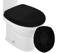 Microfiber Toilet Seat Cover, Adjustable Soft Velvet Toilet Lid Cover, Absorbent Elongated Washable Seat Covers Bathroom Accessories(Black)