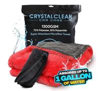 Microfiber towels for cars - 1300GSM X Large size Double twisted loop 2pcs - 70/30 Blend Quick Dry High absorbent Edgeless Streak free - Car drying towel for detailing 24x36″ & 12x12 (Grey+red)