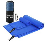 Microfiber Travel & Sports Towel Set - Quick Dry, Super Absorbent, Compact, Lightweight - for Camping, Backpacking, Hiking, Beach, Yoga, Swimming - Includes 2 Sizes + Carrying Bag & Clip (Blue)