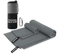 Microfiber Travel & Sports Towel Set - Quick Dry, Super Absorbent, Compact, Lightweight - for Camping, Backpacking, Hiking, Beach, Yoga, Swimming - Includes 2 Sizes + Carrying Bag & Clip (Gray)