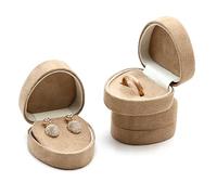 Microfiber Velvet Jewelry Box Set, 3-Piece Wedding Ring & Earring Organizer, Packaging for Pendant Necklace Bracelet Gift wrapping(Beige)