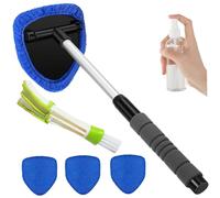 Microfiber Windshield Cleaning Tool, Car Window Cleaner Tool with Extendable Handle & 4 Pads & Brush Reusable Glass Wiper, 13.2-18.6in Car Windshield Cleaner