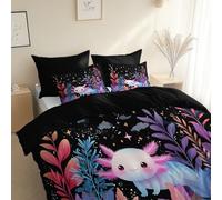 Microfibra cepillada Bedding, Negro, Cama 105-200 x 200 cm, 3 Piezas Salamandra De Dibujos Animados En Estilo Doodle Juego de Funda nórdica, Hipoalergénico, Variados, para niños y adultos